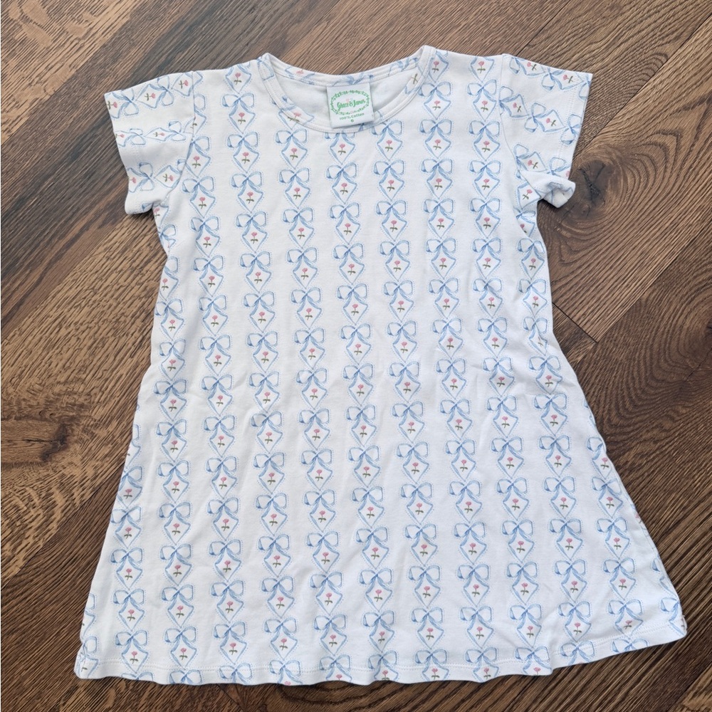 White Girls Tee Dress with Blue & Pink Bow Pattern